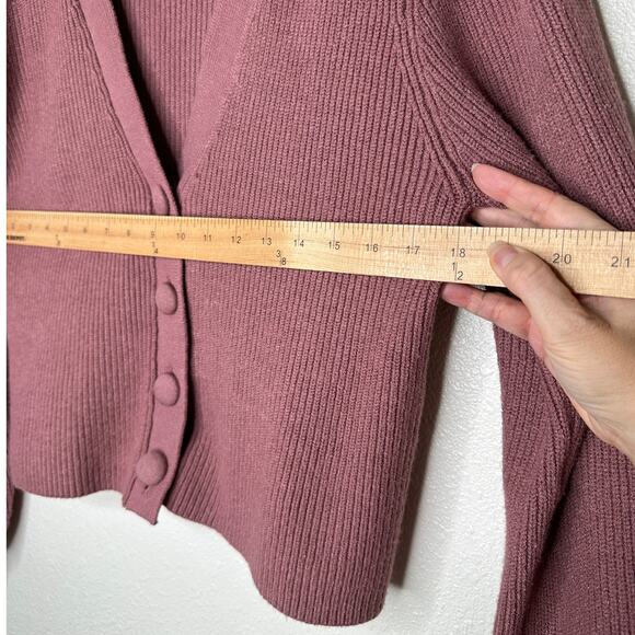 ZARA Mauve Balloon Sleeve V-Neck Cropped Button Chunky Knit Cardigan Sweater M - Picture 11 of 11
